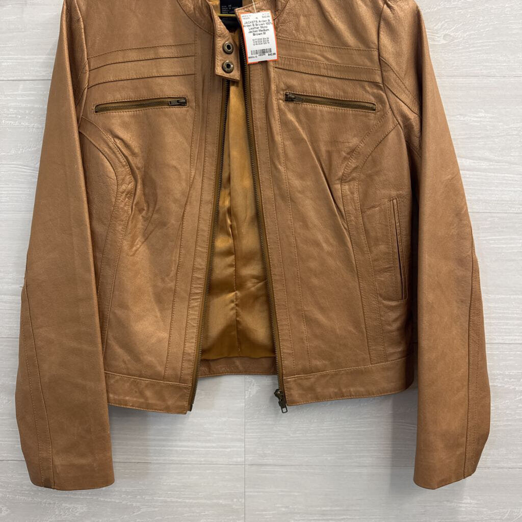 Arden B Brown 100% Leather Moto Jacket Medium