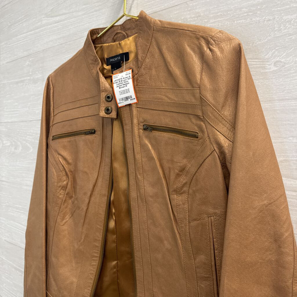 Arden B Brown 100% Leather Moto Jacket Medium