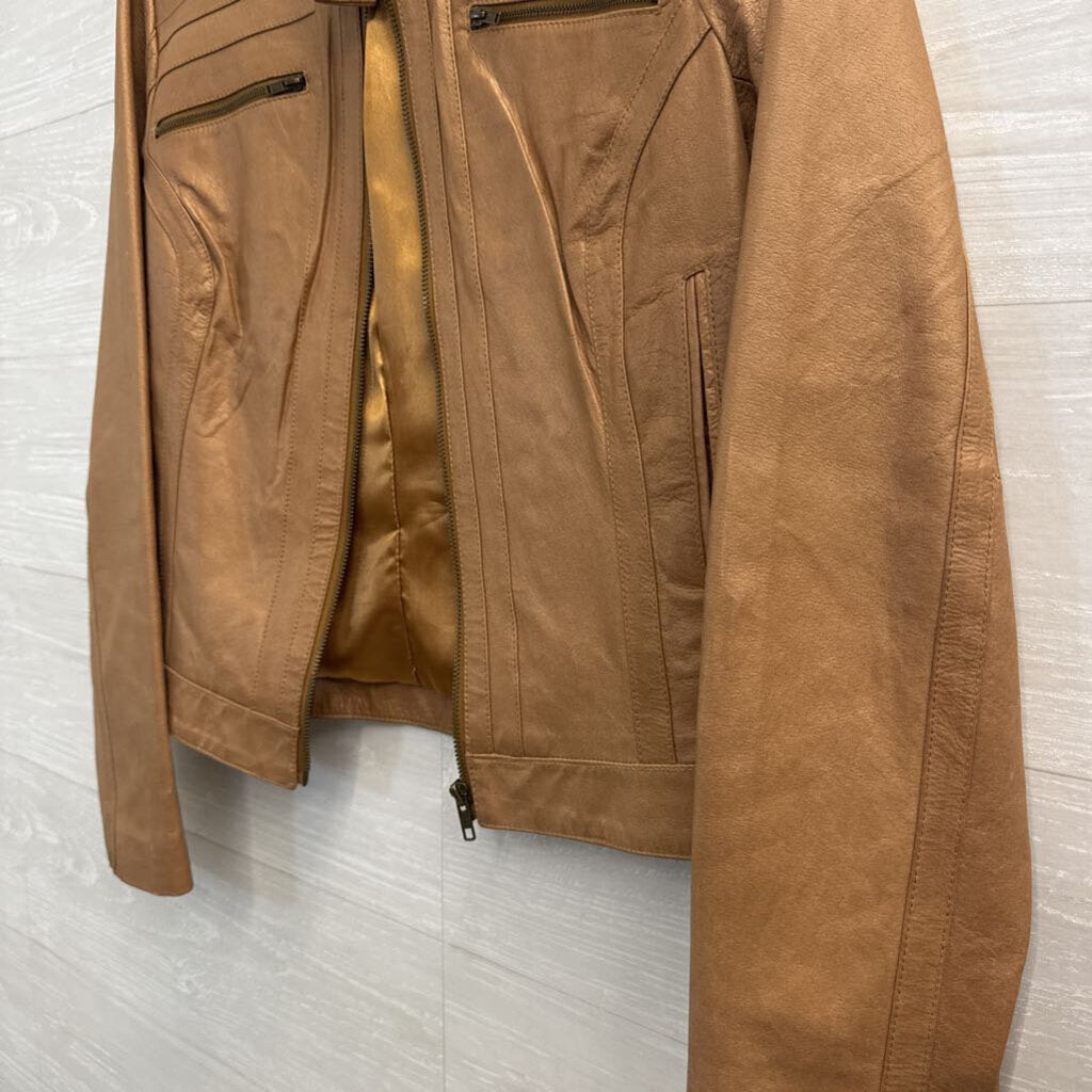 Arden B Brown 100% Leather Moto Jacket Medium