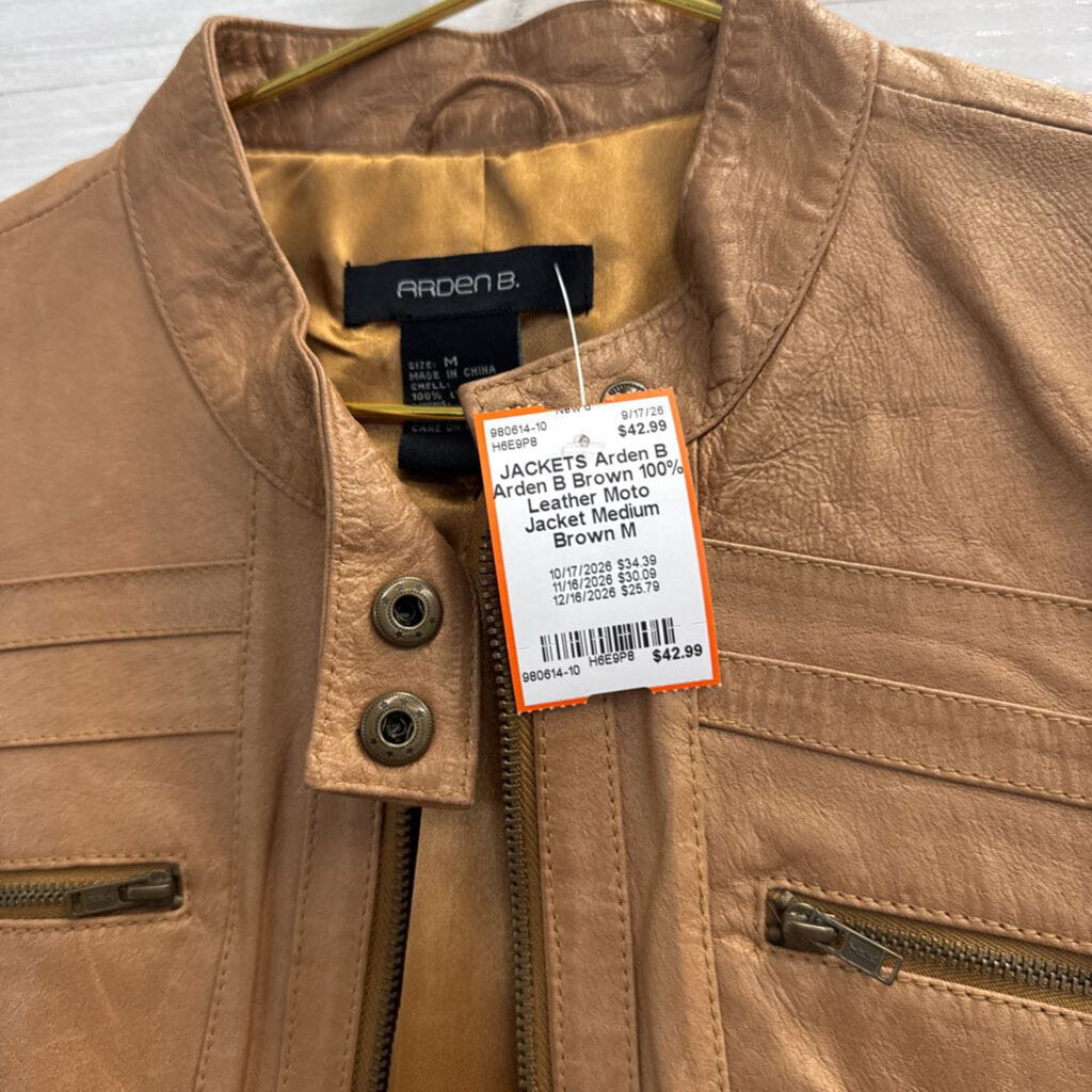 Arden B Brown 100% Leather Moto Jacket Medium