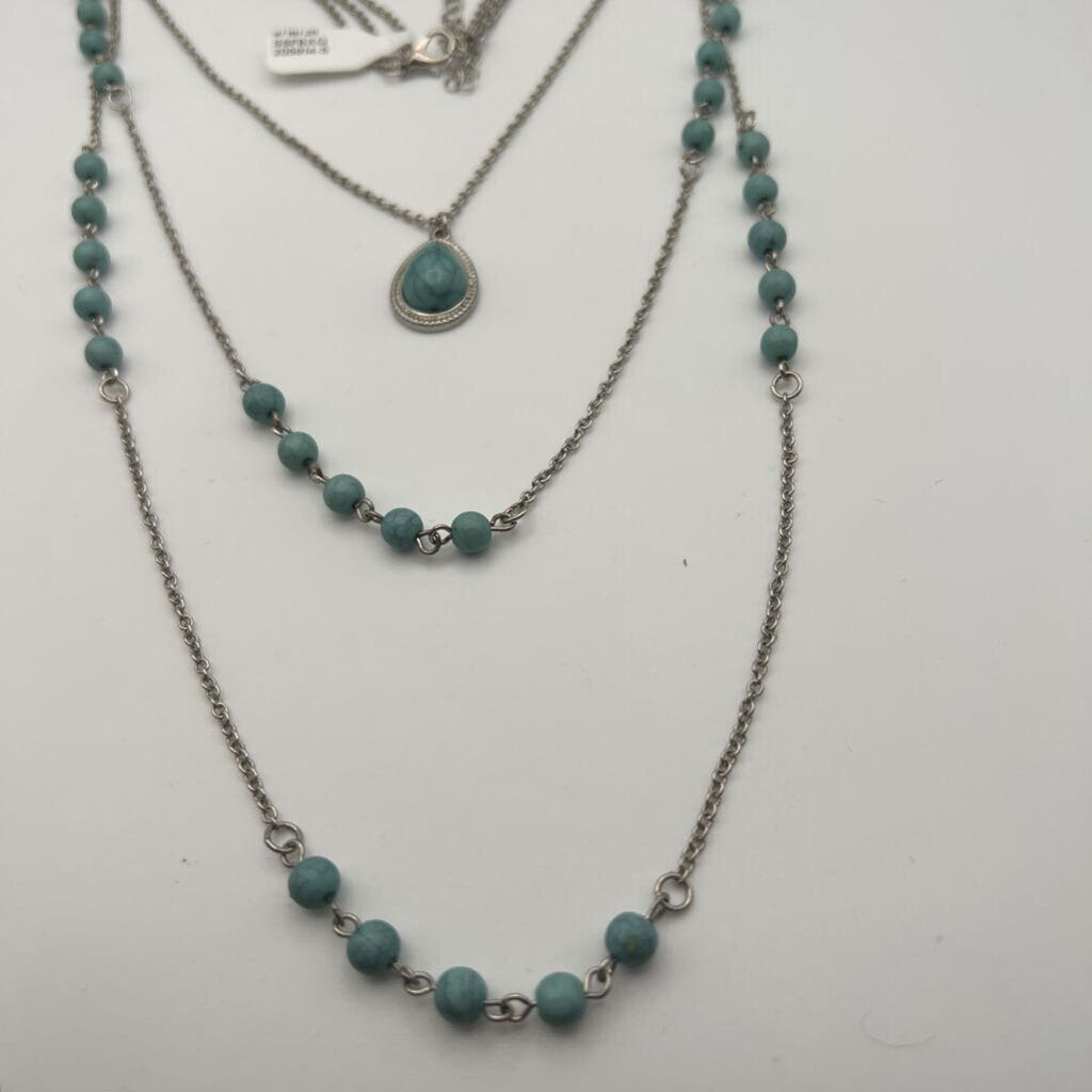 Silver/ Turquoise Layered Strand Necklace