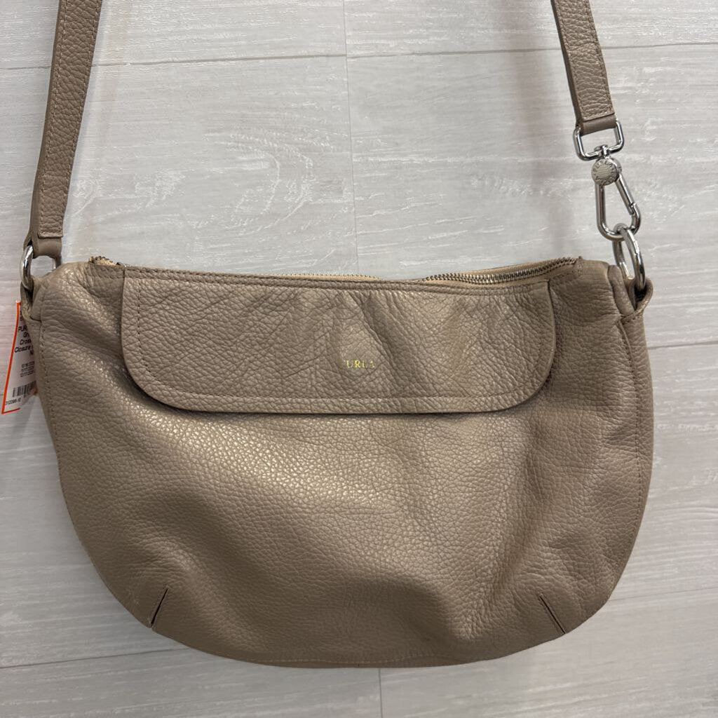 Furla Grey Leather Crossbody Flap Closure Purse