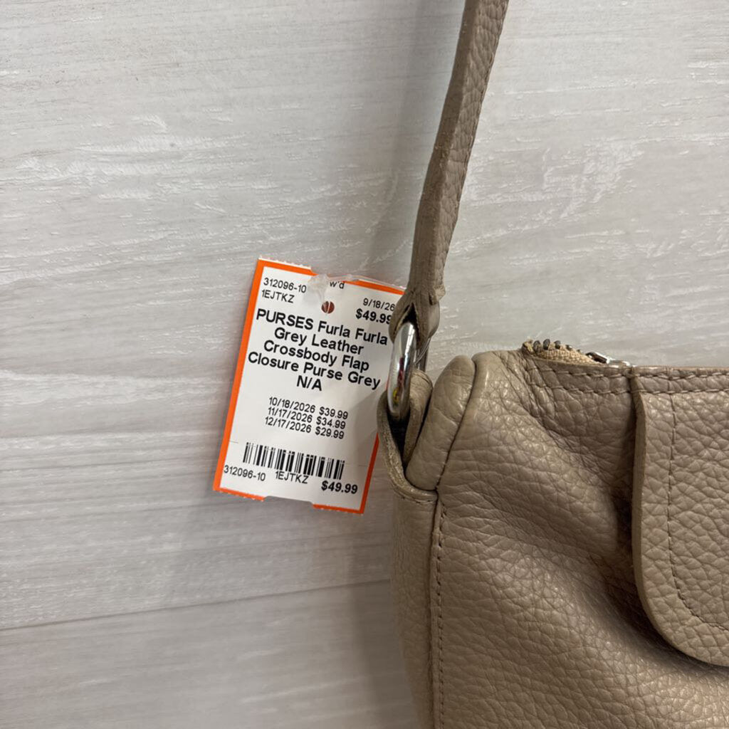 Furla Grey Leather Crossbody Flap Closure Purse