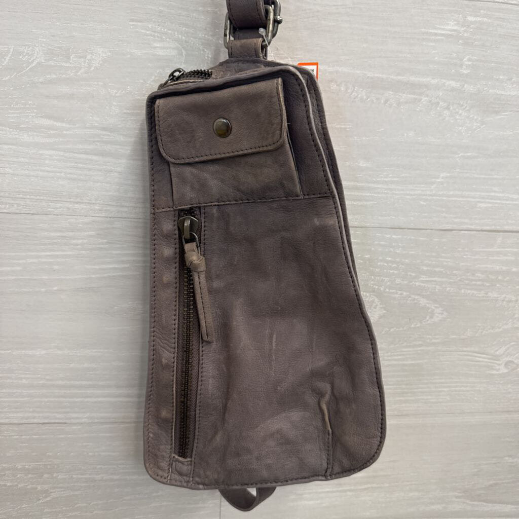 Free People Grey Leather Jagger Sling Purse