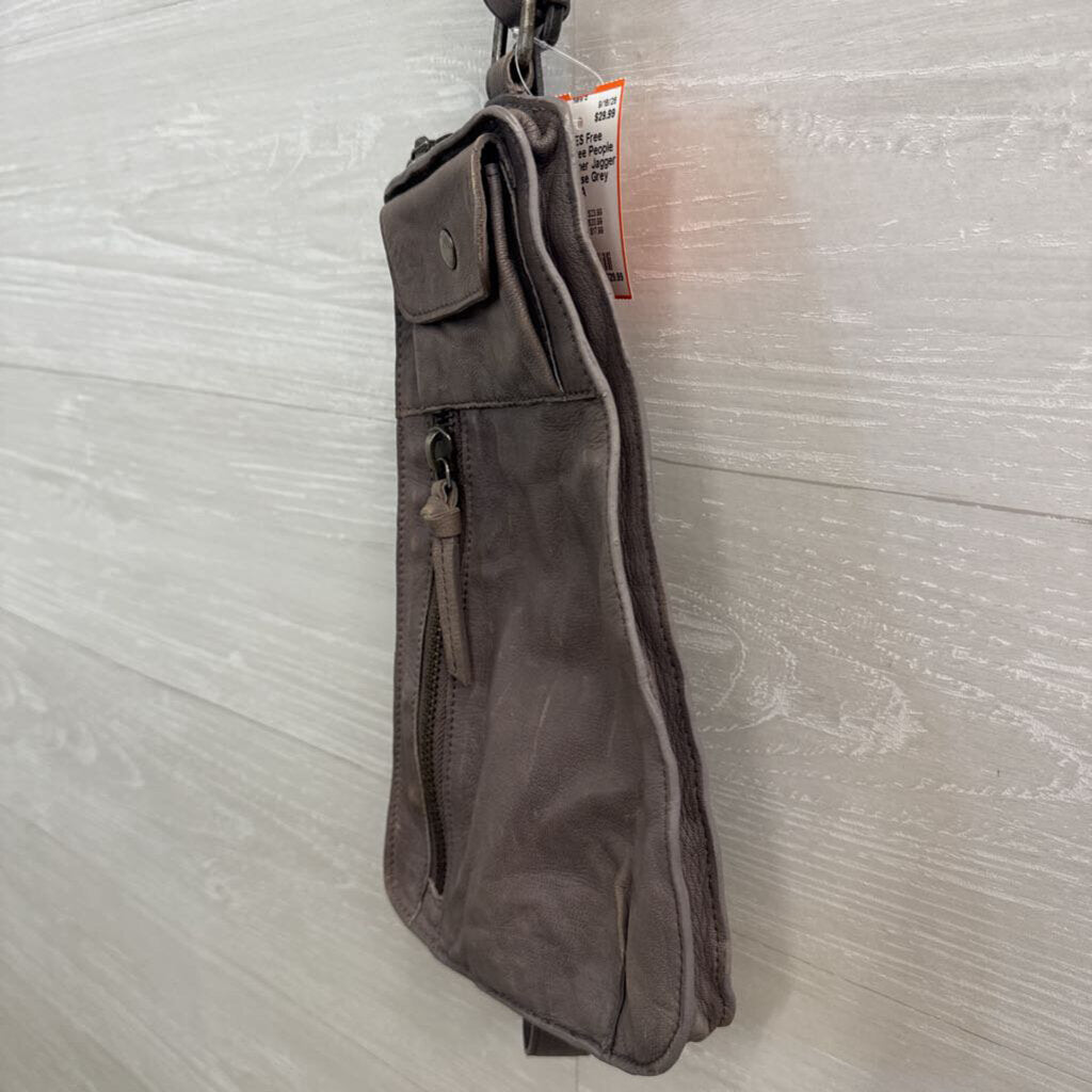 Free People Grey Leather Jagger Sling Purse