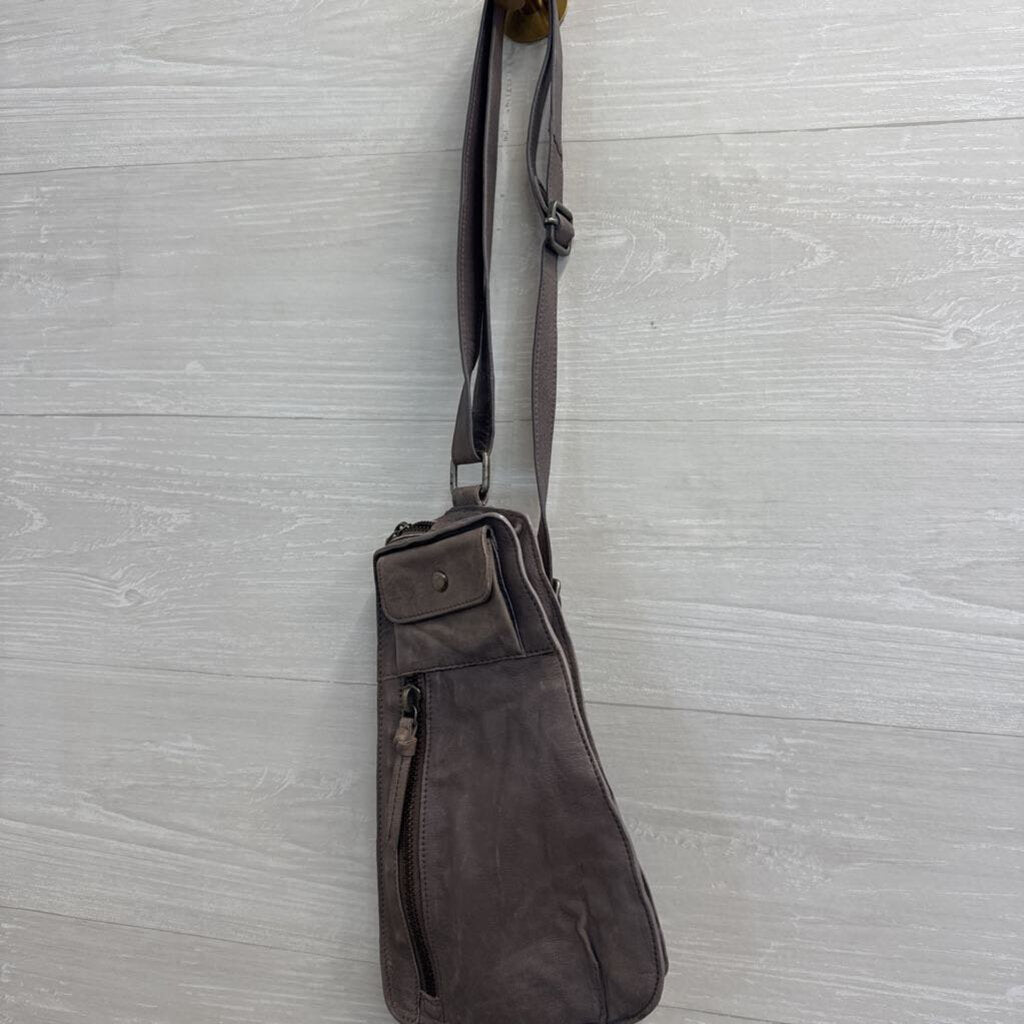 Free People Grey Leather Jagger Sling Purse