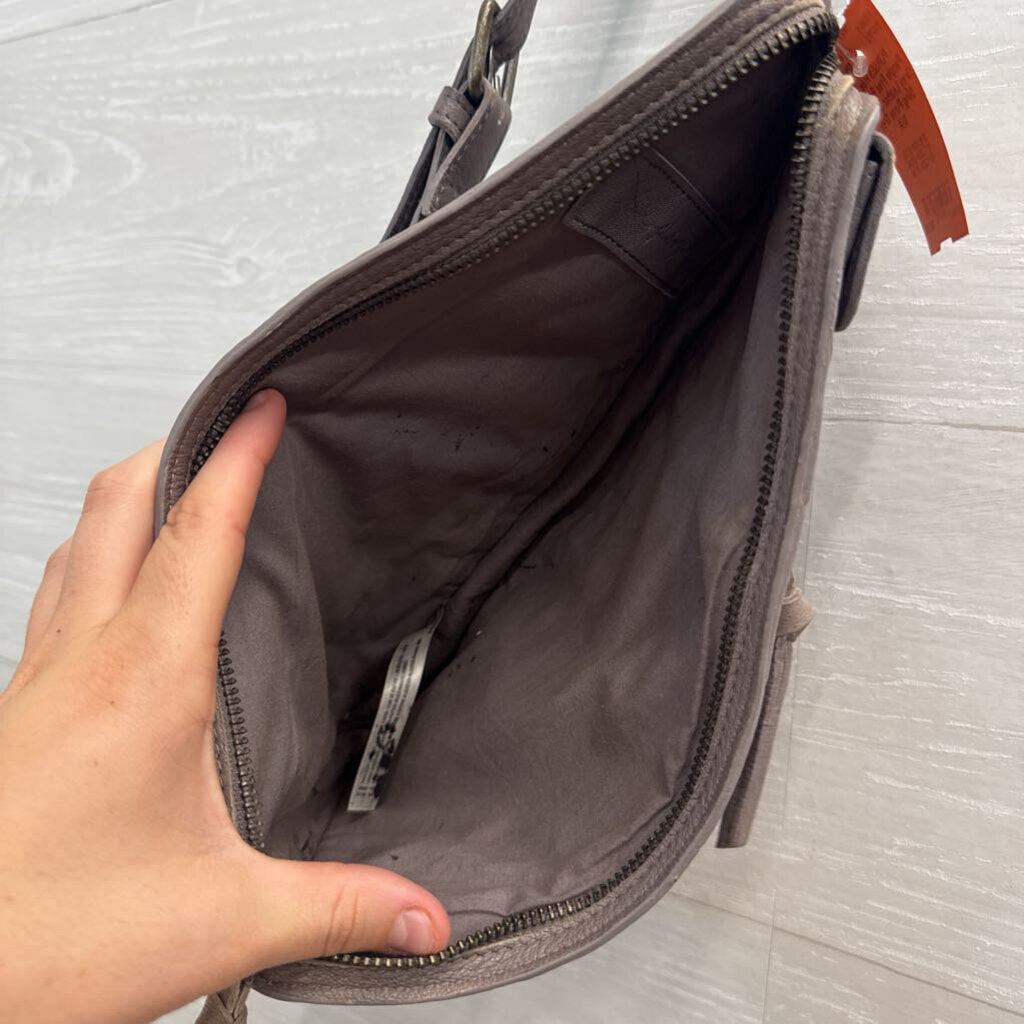 Free People Grey Leather Jagger Sling Purse
