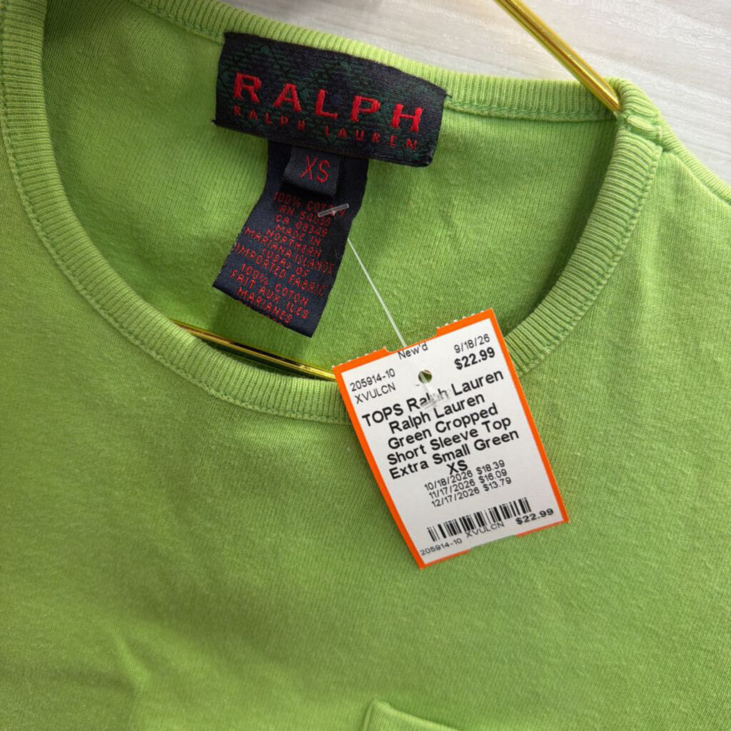 Ralph Lauren Green Cropped Short Sleeve Top Extra Small