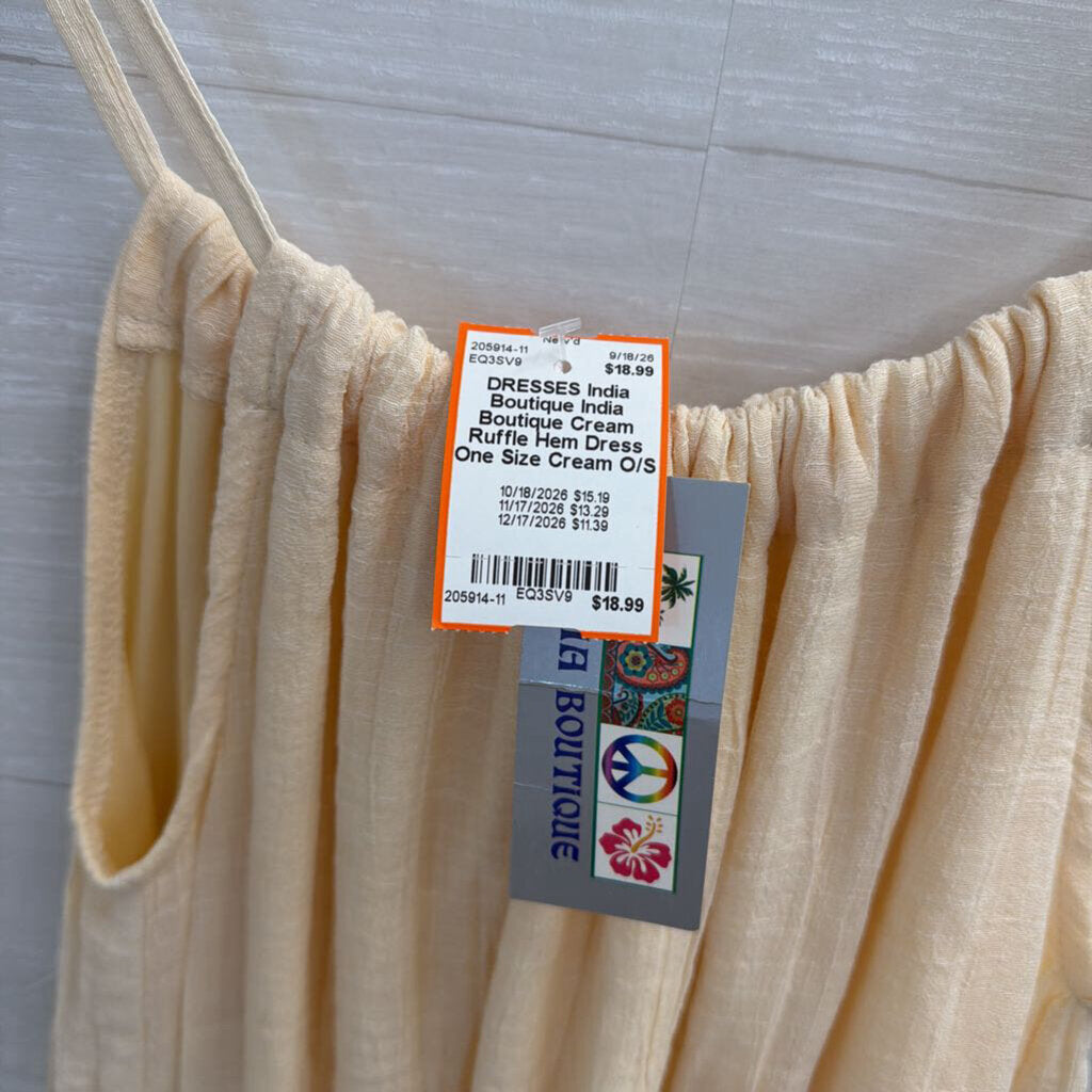 India Boutique Cream Ruffle Hem Dress One Size