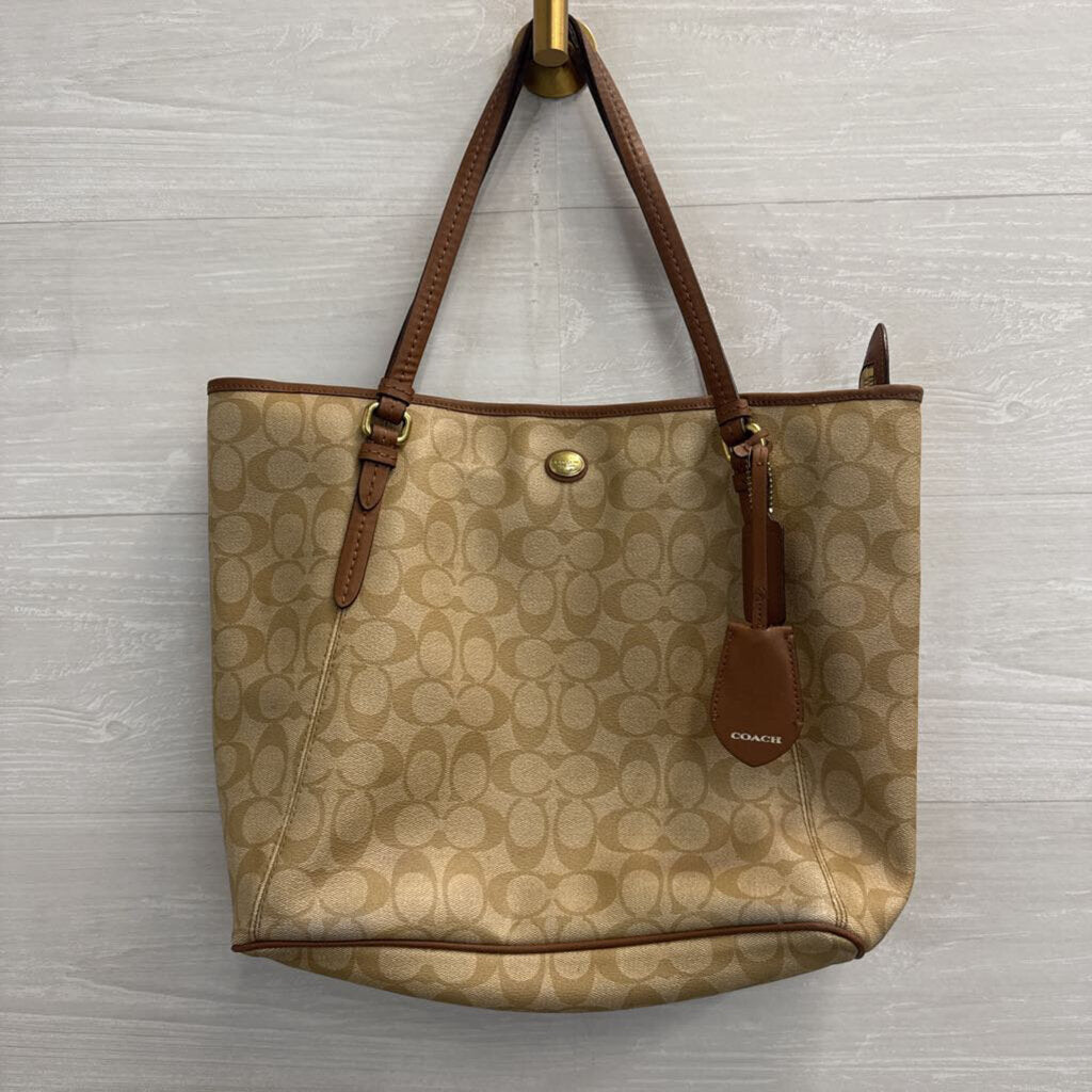 Coach Beige/ Brown Leather Signature City Tote Purse