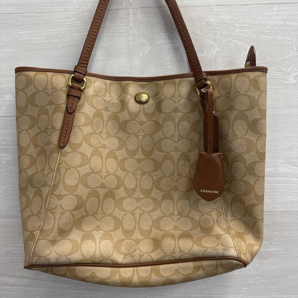 Coach Beige/ Brown Leather Signature City Tote Purse