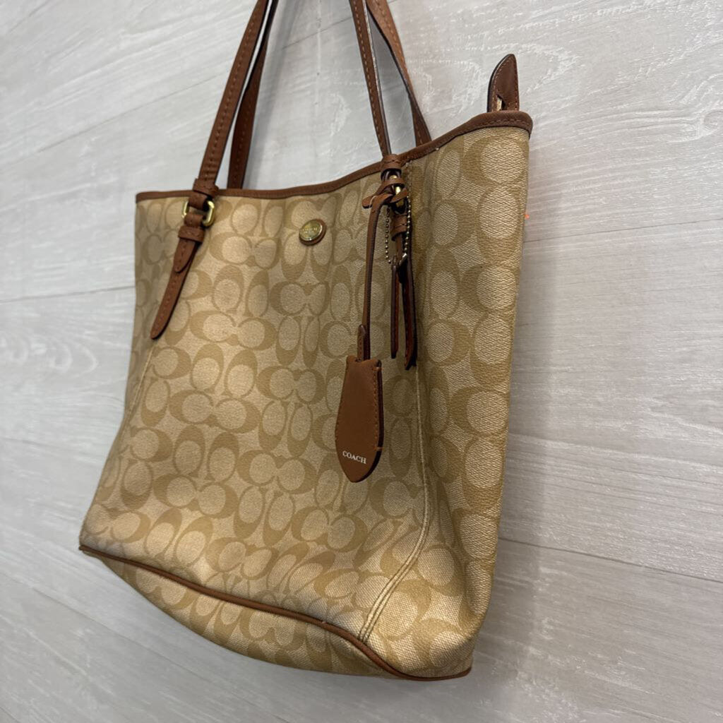 Coach Beige/ Brown Leather Signature City Tote Purse