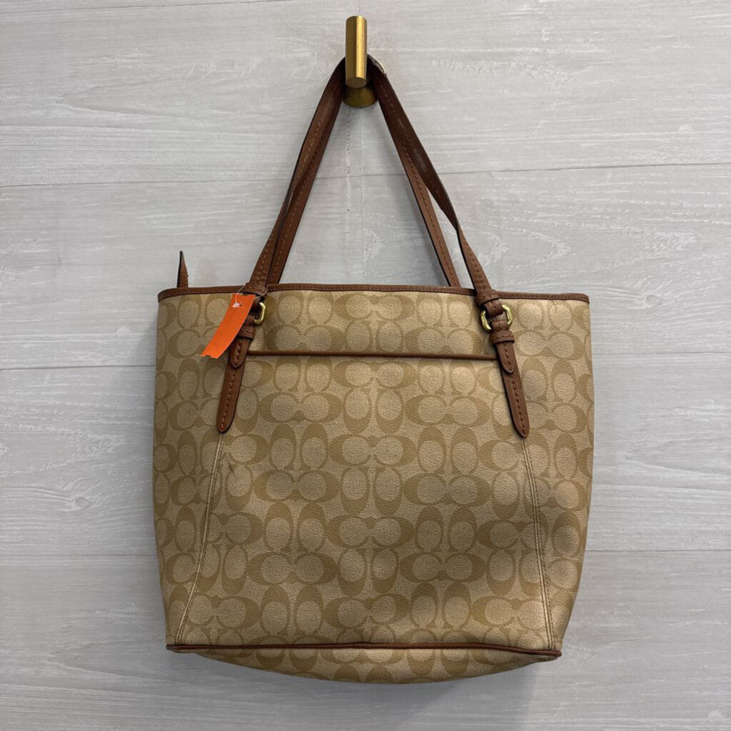 Coach Beige/ Brown Leather Signature City Tote Purse