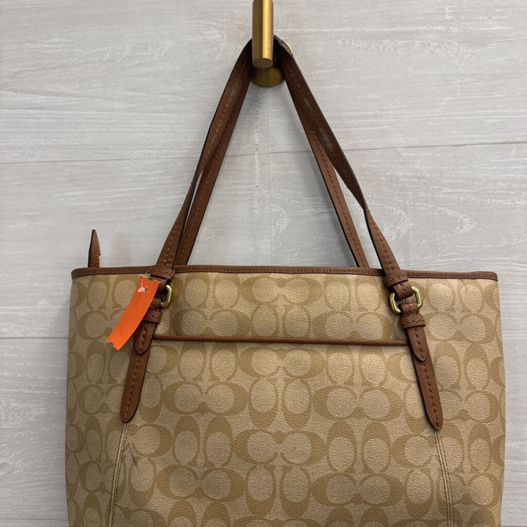Coach Beige/ Brown Leather Signature City Tote Purse