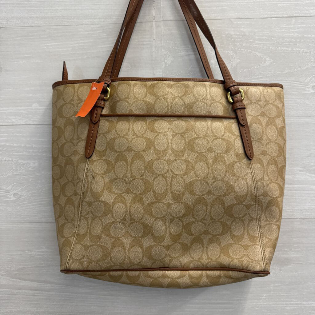 Coach Beige/ Brown Leather Signature City Tote Purse