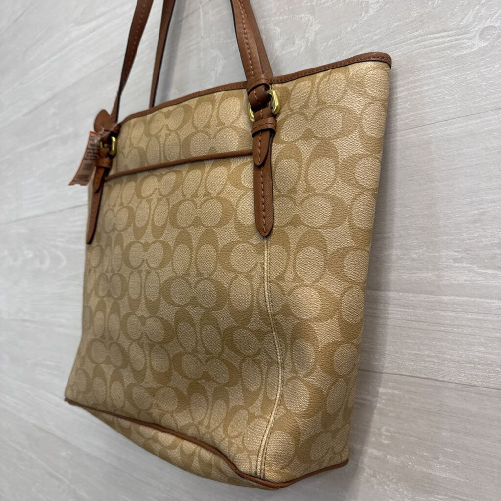 Coach Beige/ Brown Leather Signature City Tote Purse