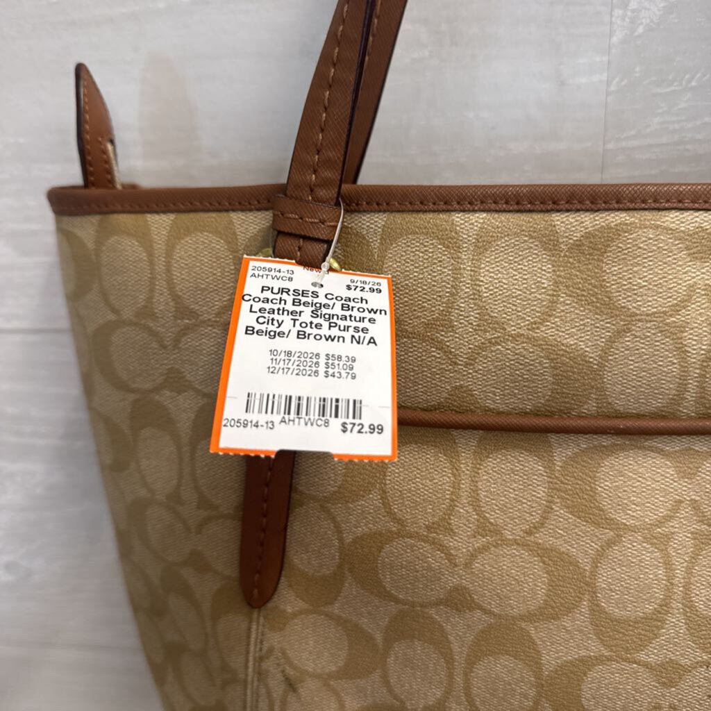 Coach Beige/ Brown Leather Signature City Tote Purse
