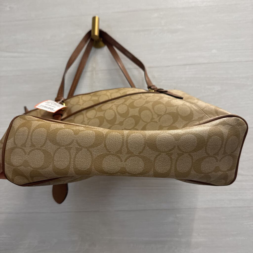 Coach Beige/ Brown Leather Signature City Tote Purse