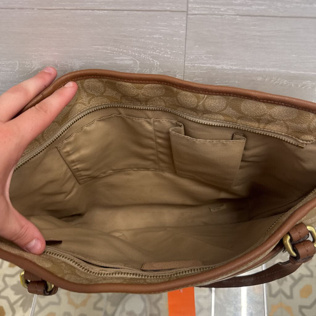 Coach Beige/ Brown Leather Signature City Tote Purse