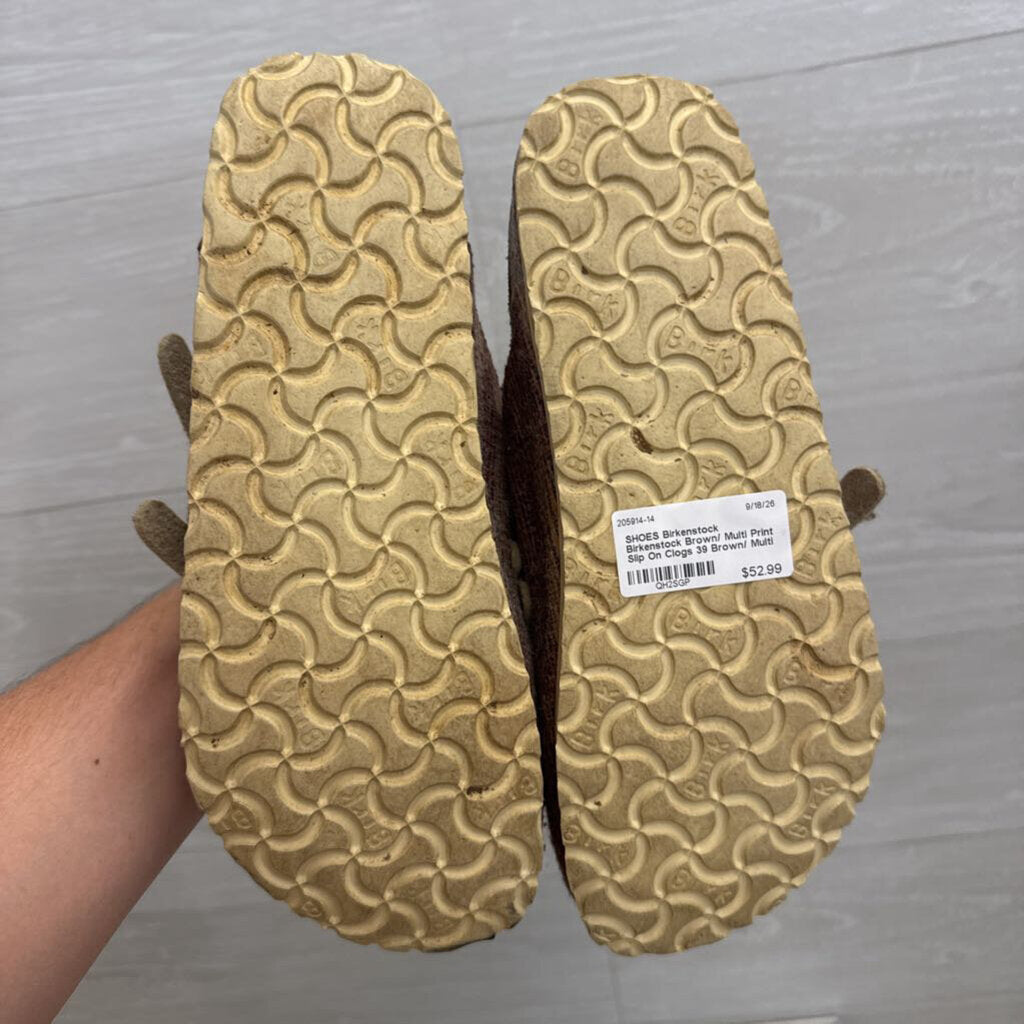 Birkenstock Brown/ Multi Print Slip On Clogs 39