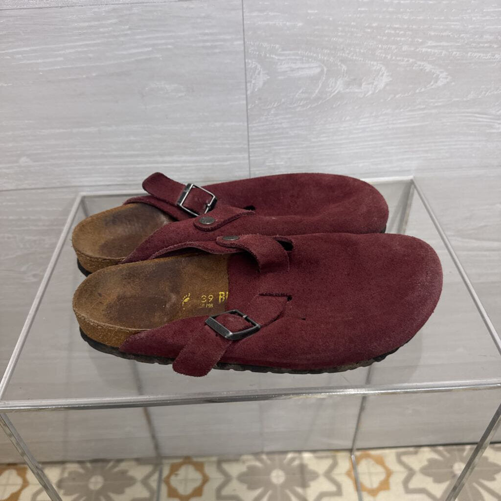 Birkenstock Burgundy Suede Slip On Clogs 39