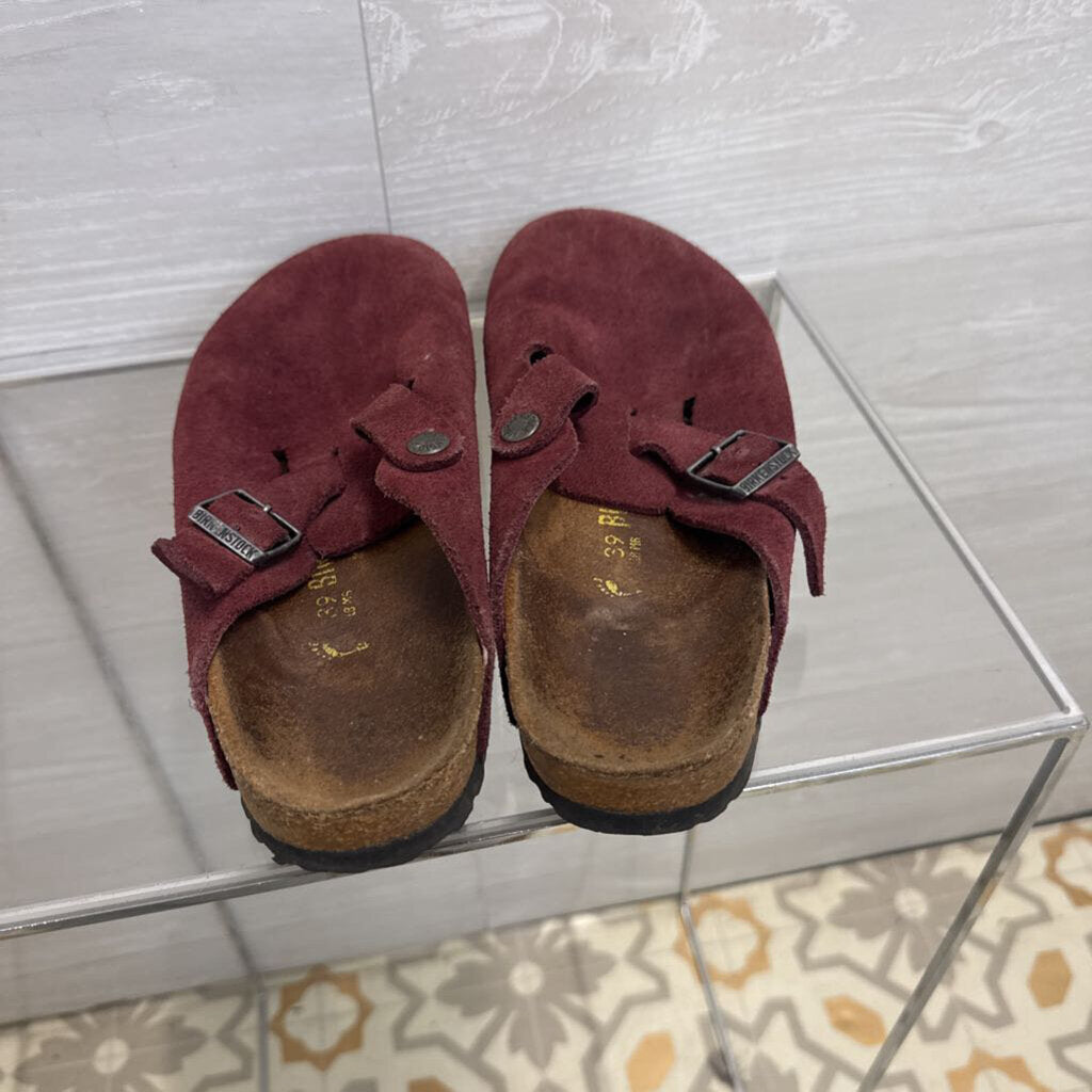 Birkenstock Burgundy Suede Slip On Clogs 39