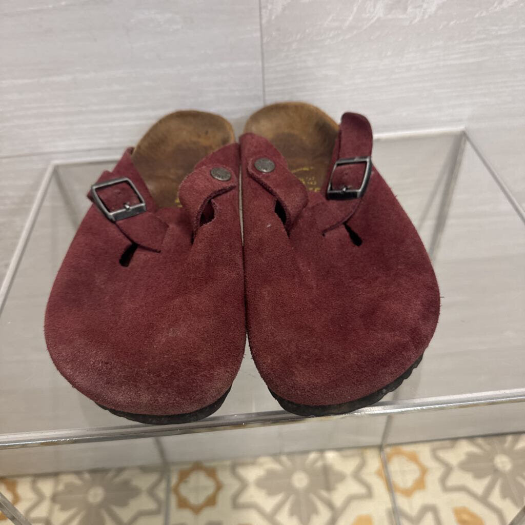 Birkenstock Burgundy Suede Slip On Clogs 39