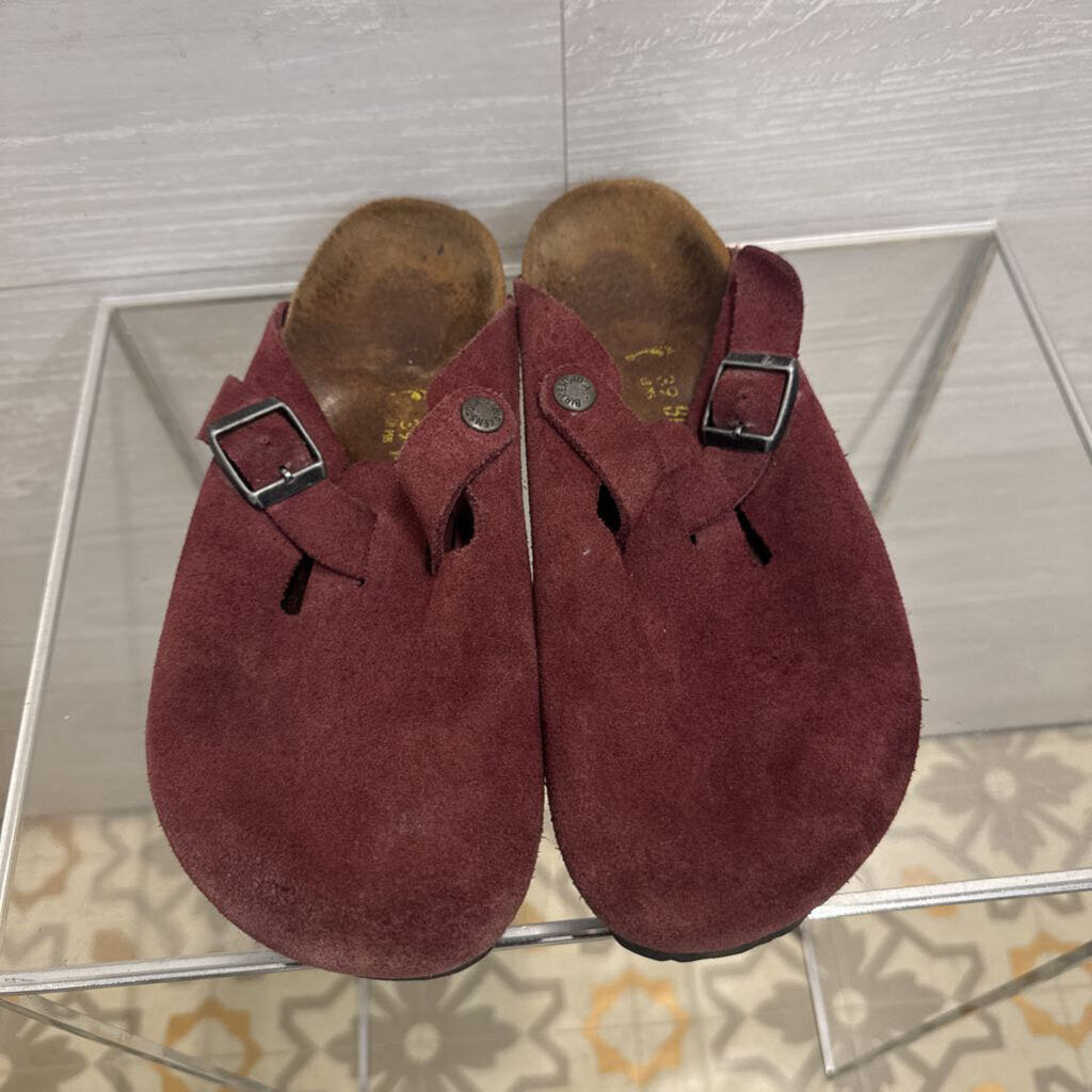 Birkenstock Burgundy Suede Slip On Clogs 39