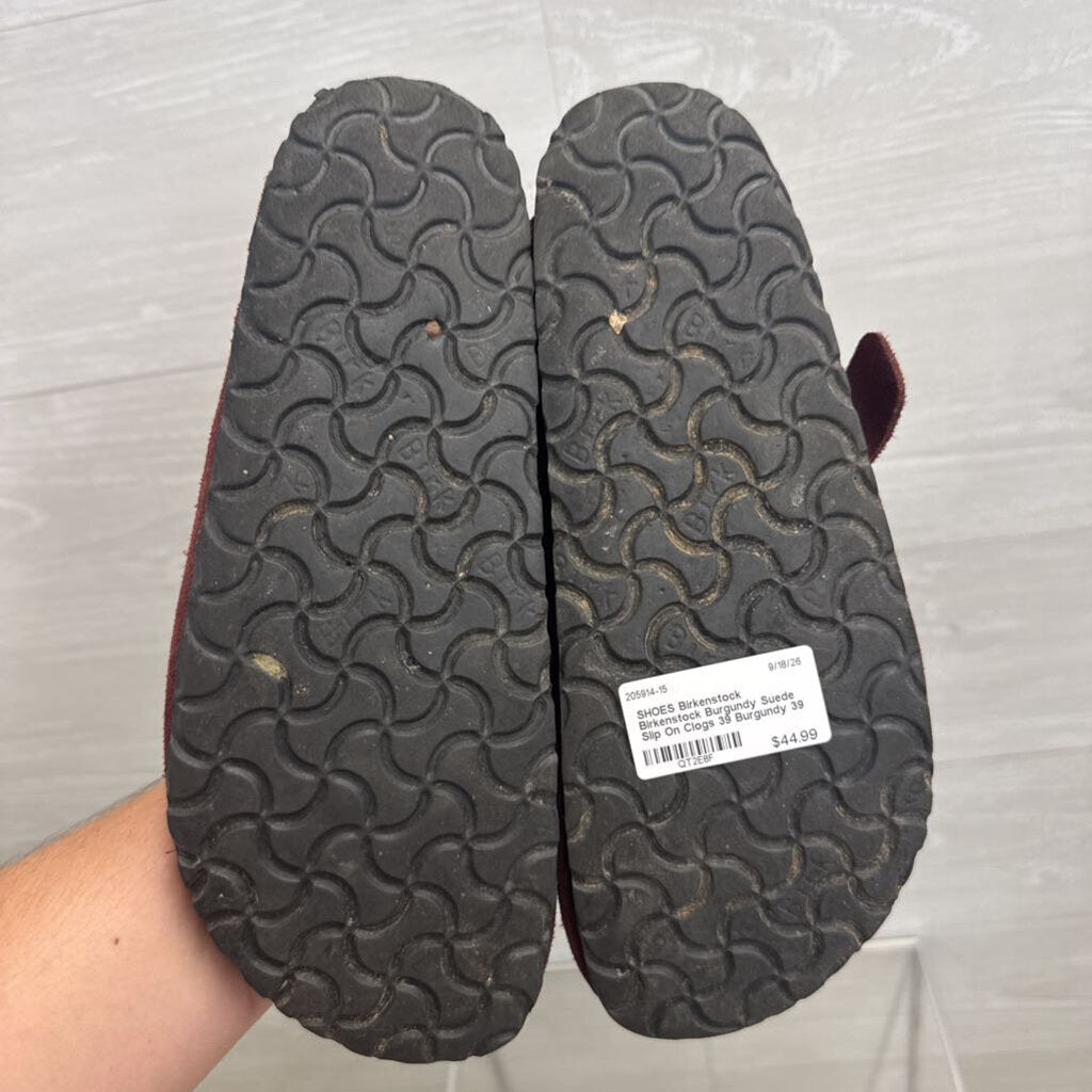 Birkenstock Burgundy Suede Slip On Clogs 39