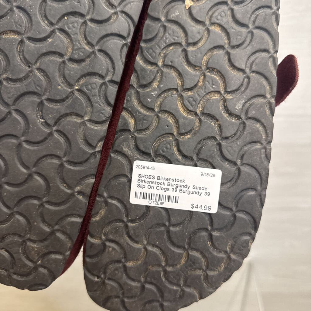 Birkenstock Burgundy Suede Slip On Clogs 39