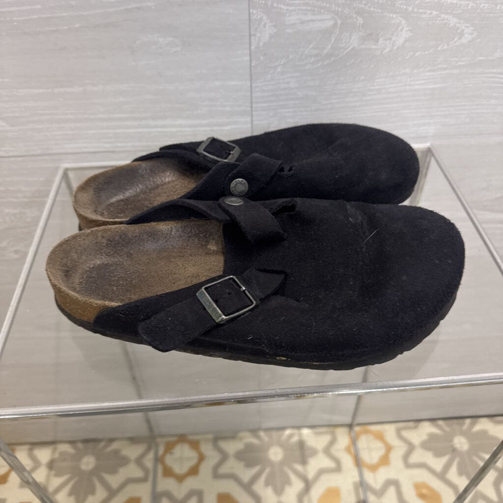 Birkenstock Black Suede Slip On Clogs 39