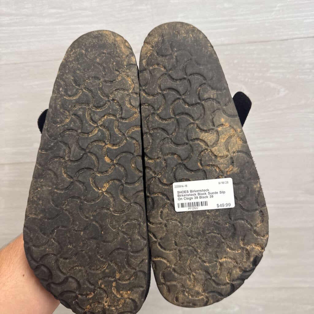 Birkenstock Black Suede Slip On Clogs 39