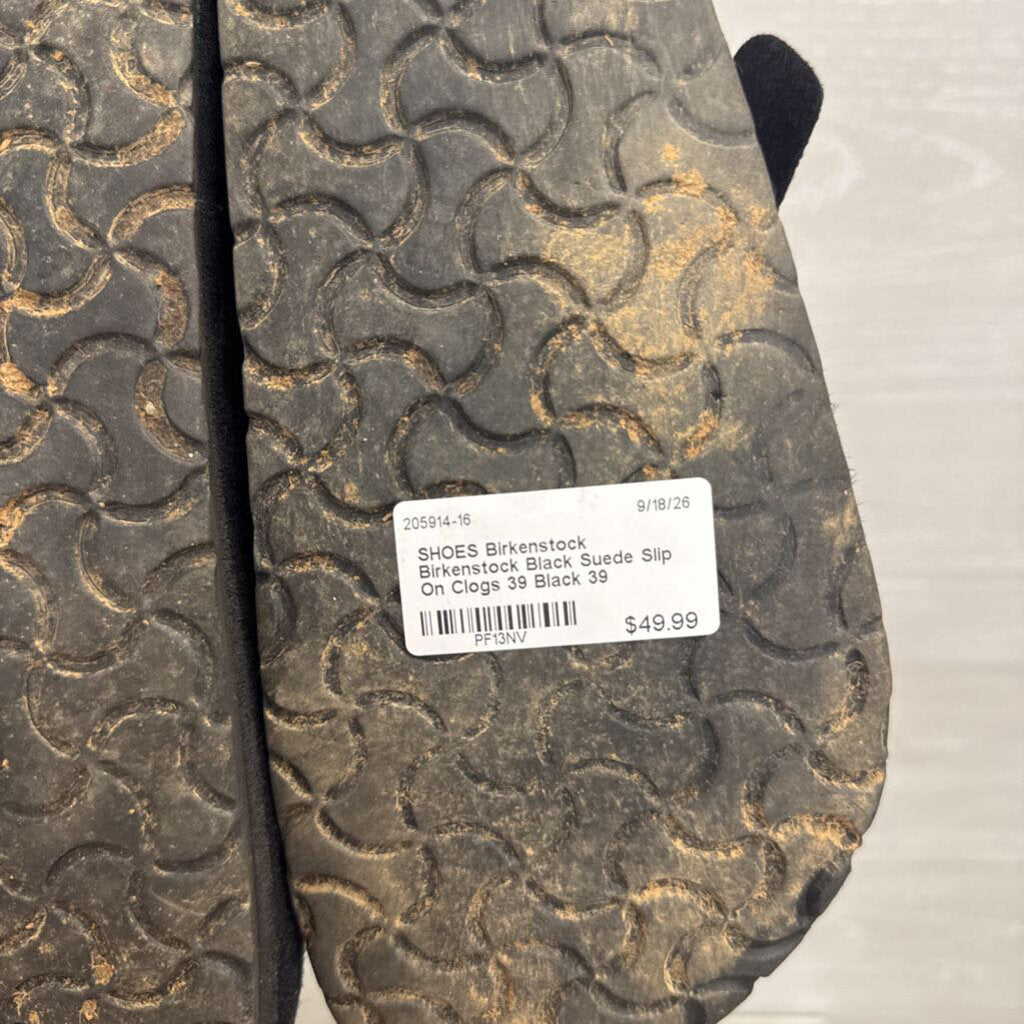 Birkenstock Black Suede Slip On Clogs 39