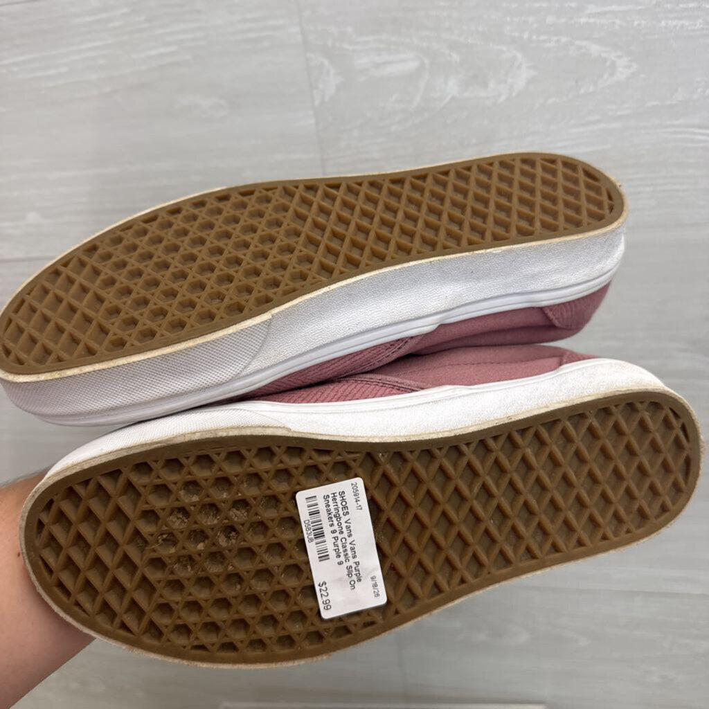 Vans Purple Herringbone Classic Slip On Sneakers 9