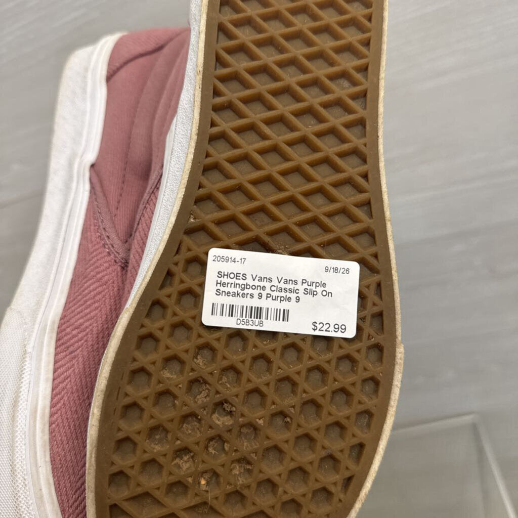 Vans Purple Herringbone Classic Slip On Sneakers 9