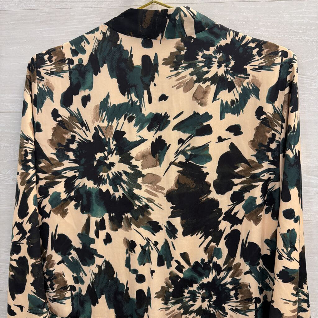 Tart Collections Beige/ Multi Print Silky Zip Front Jacket Top Medium
