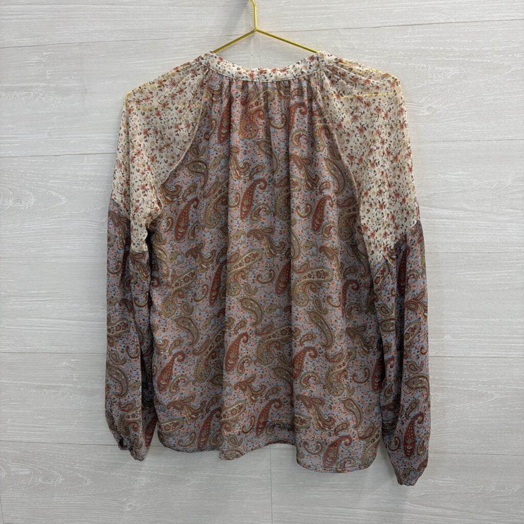 Gimmicks Beige/ Multi Print Long Sleeve Top Small