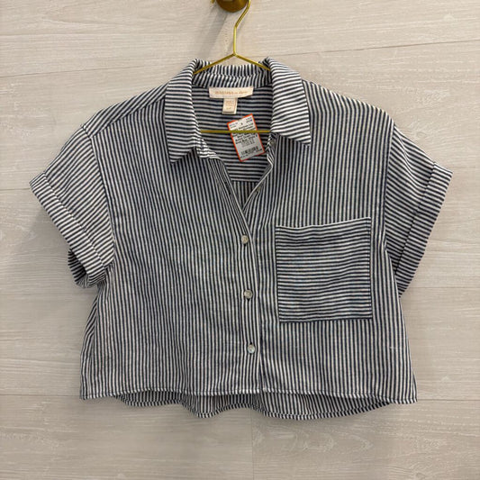 Monteau Blue/ White Cropped Short Sleeve Button Down Top Small