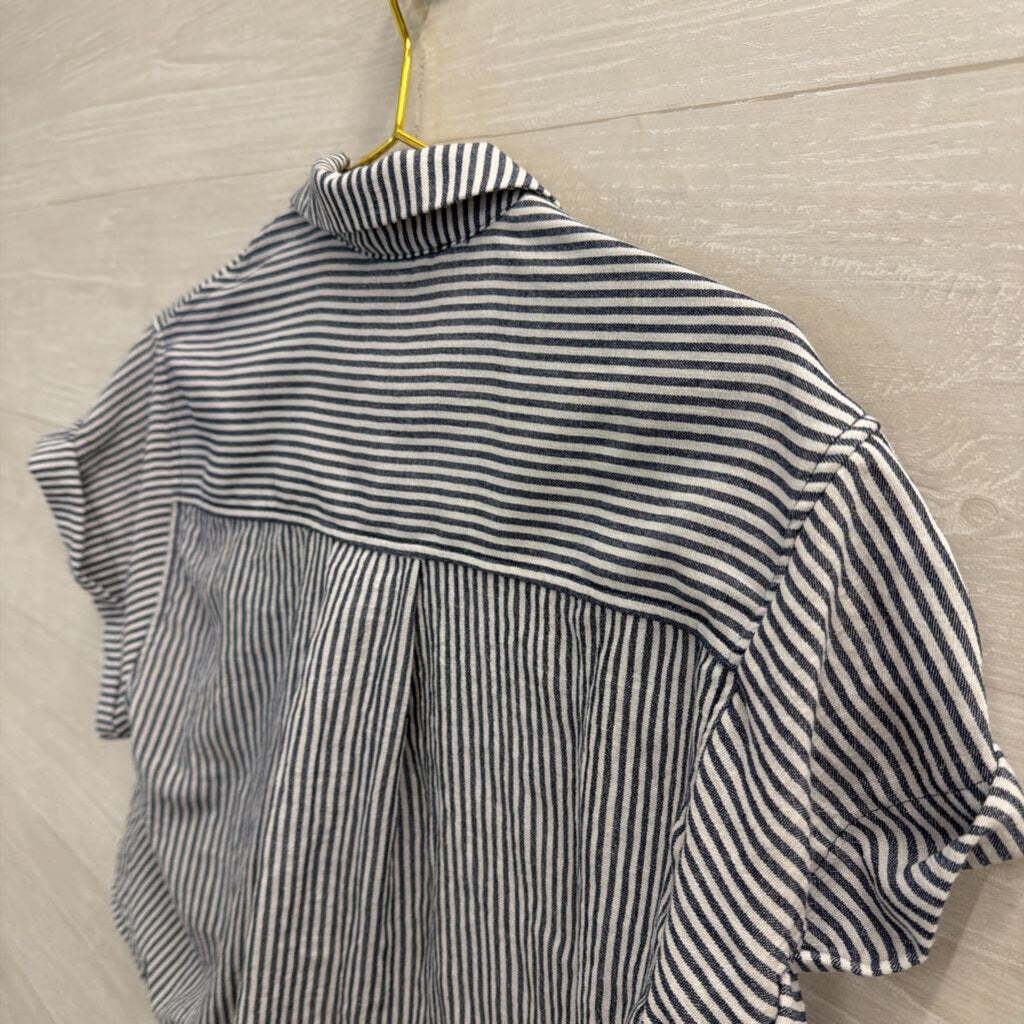 Monteau Blue/ White Cropped Short Sleeve Button Down Top Small