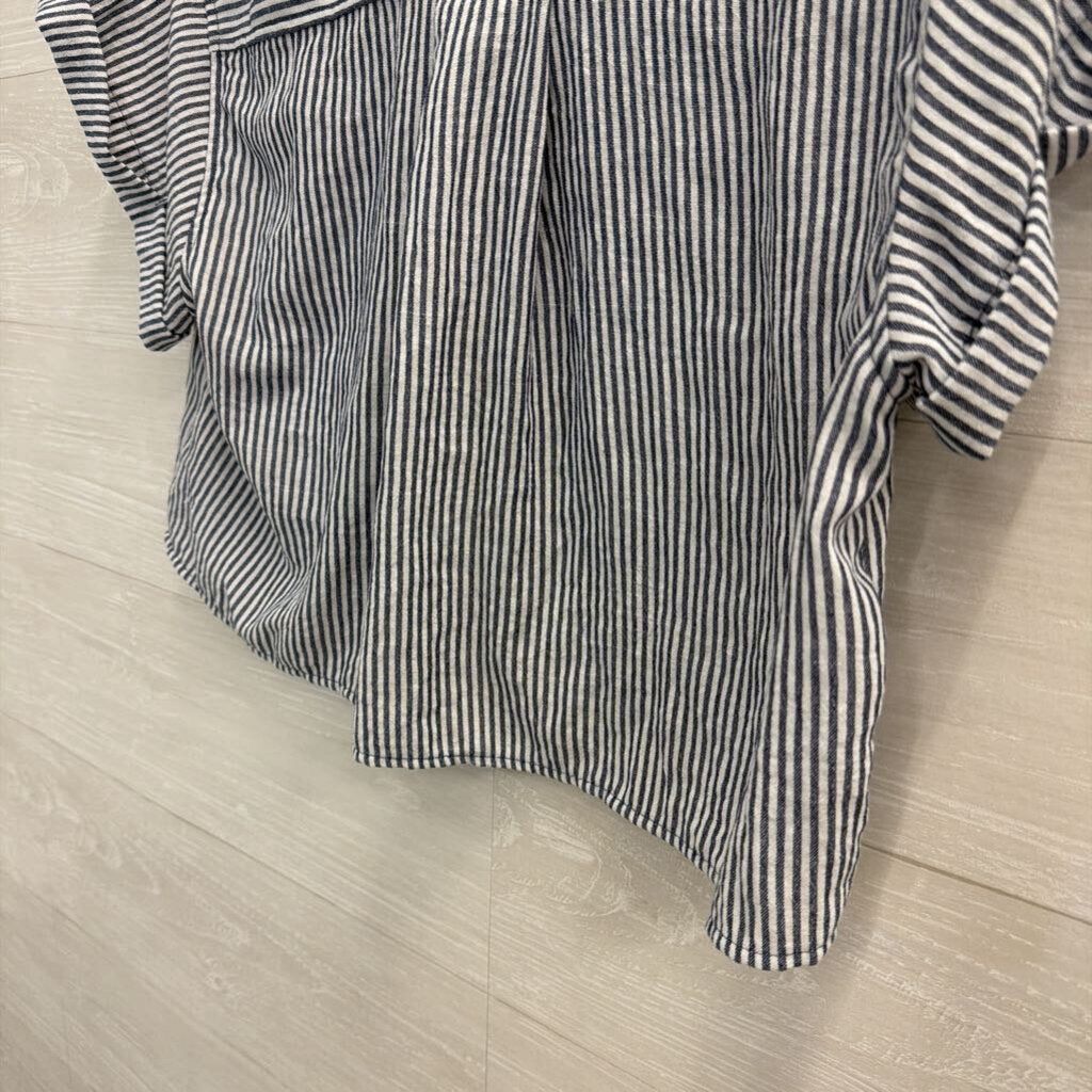 Monteau Blue/ White Cropped Short Sleeve Button Down Top Small