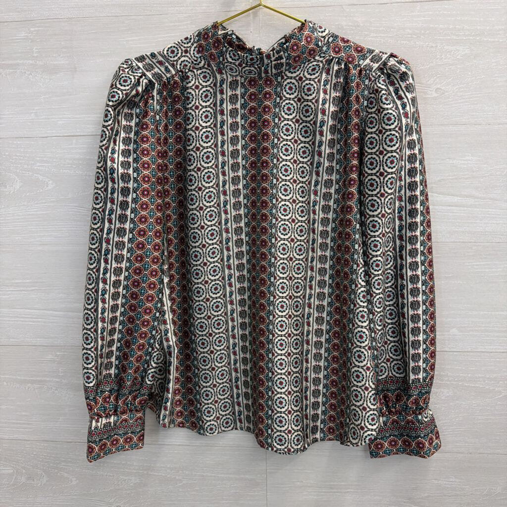 Loft White/ Brown Multi Print Long Sleeve Top Extra Small
