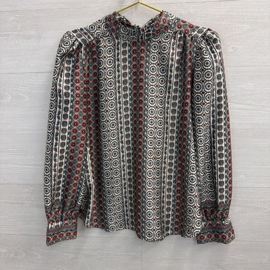 Loft White/ Brown Multi Print Long Sleeve Top Extra Small