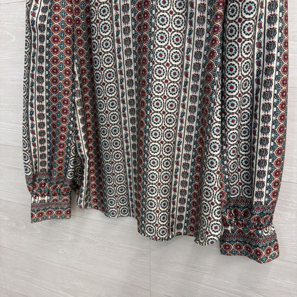 Loft White/ Brown Multi Print Long Sleeve Top Extra Small