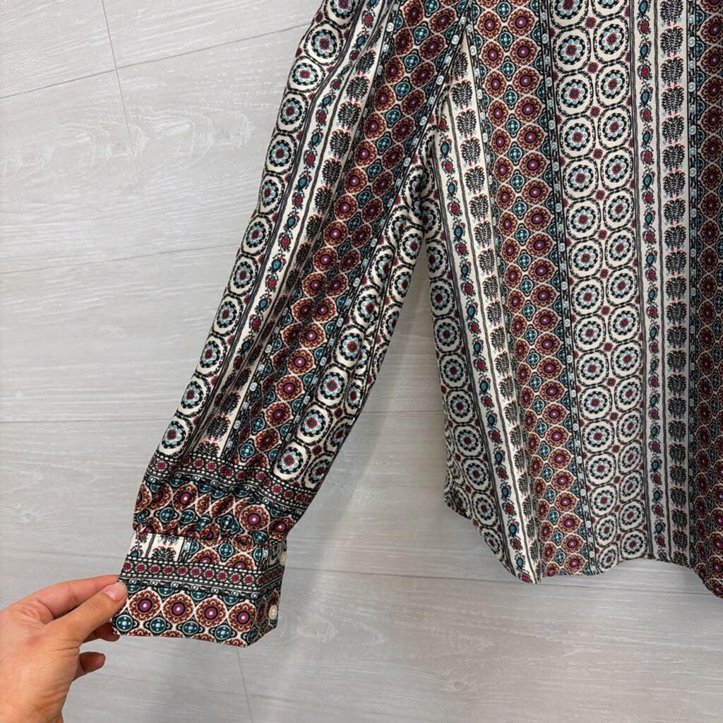 Loft White/ Brown Multi Print Long Sleeve Top Extra Small