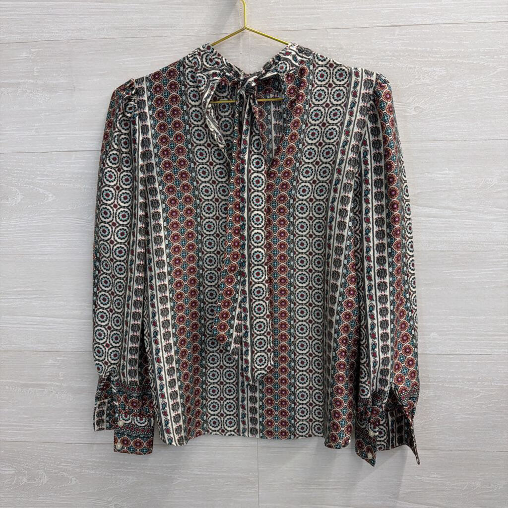 Loft White/ Brown Multi Print Long Sleeve Top Extra Small