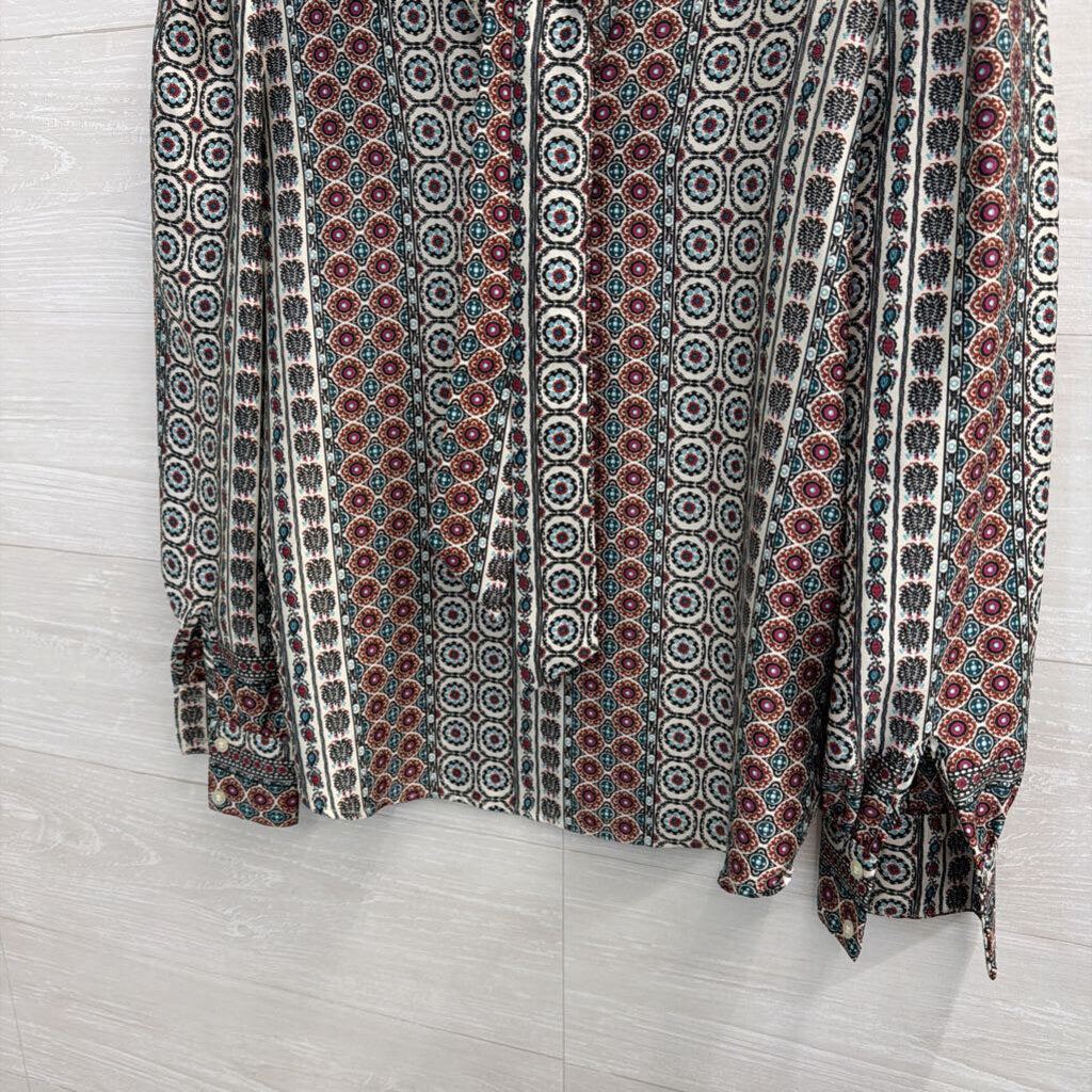 Loft White/ Brown Multi Print Long Sleeve Top Extra Small