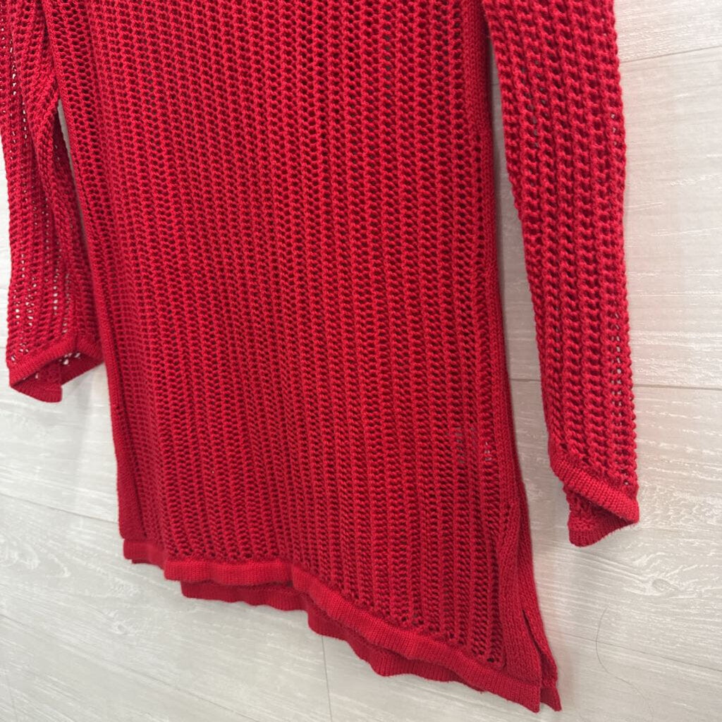 Sunday Red Open Knit Hooded Long Sleeve Top Extra Small
