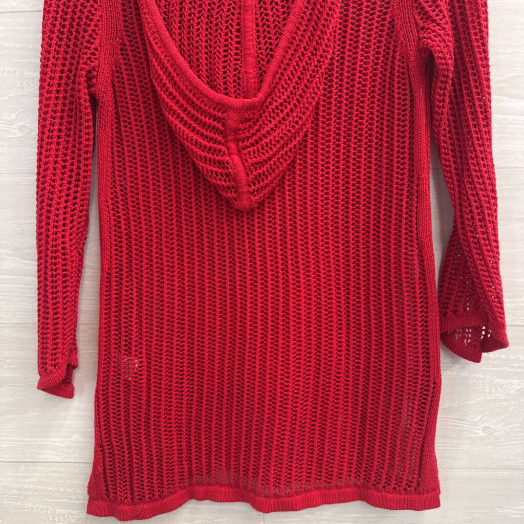 Sunday Red Open Knit Hooded Long Sleeve Top Extra Small
