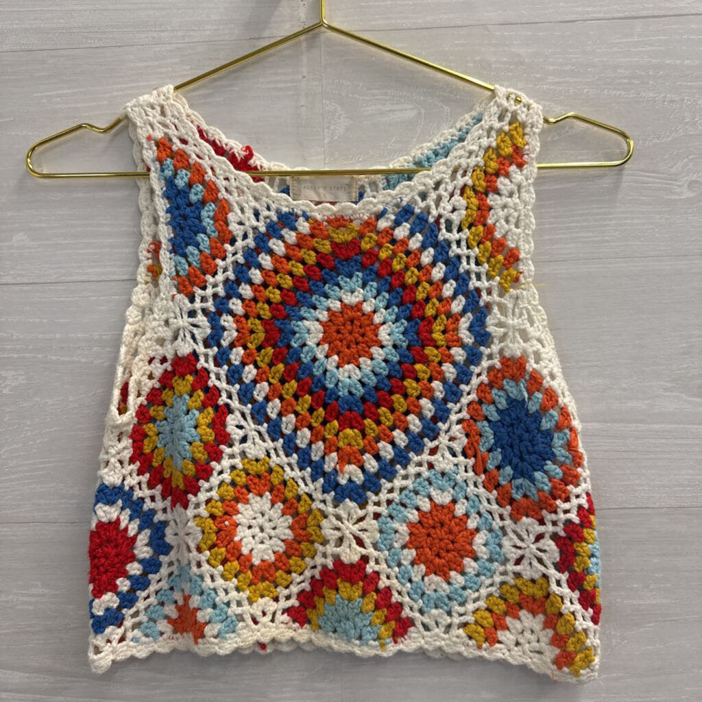 Altar'd State White/ Multi Cropped Crochet Knit Tank Top Small