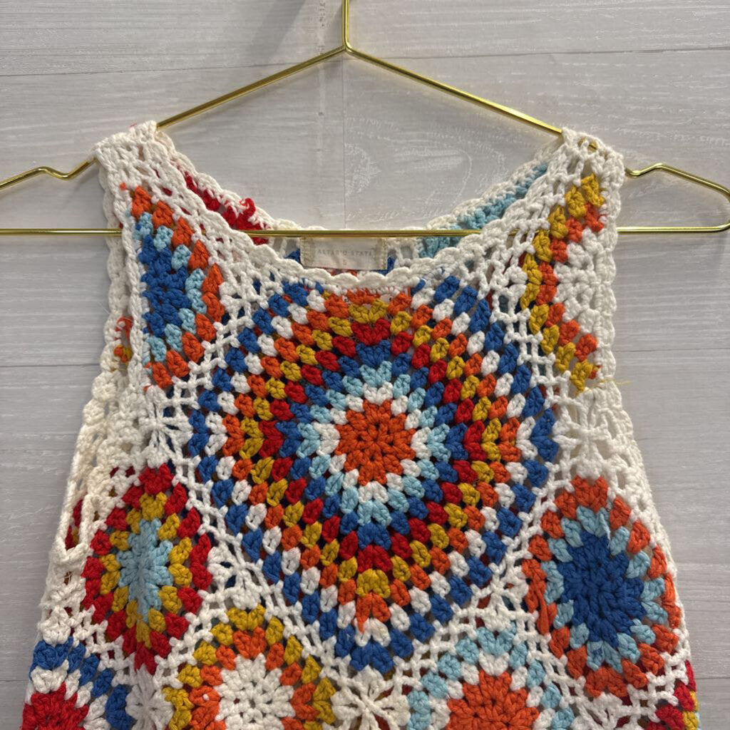 Altar'd State White/ Multi Cropped Crochet Knit Tank Top Small